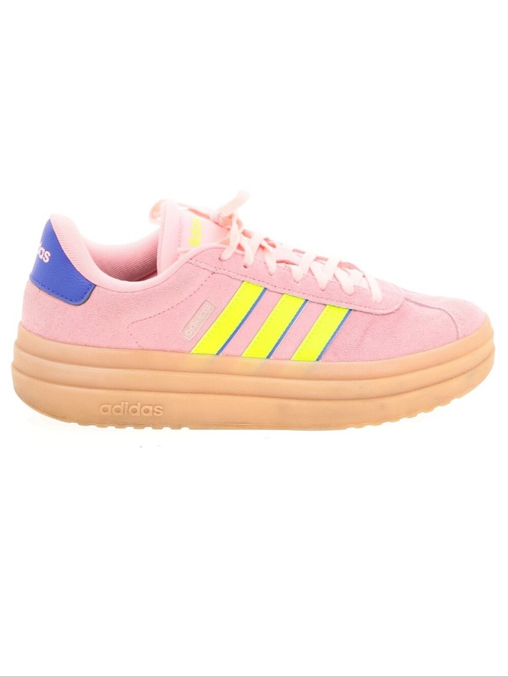 Adidas Pink Suede Platform Sneakers with Neon Stripes - Picture 1 of 4